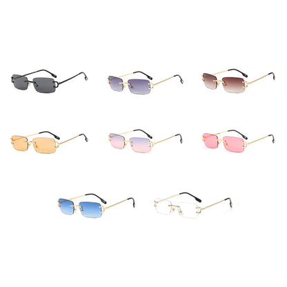 FoxDrop™ Kachawoo lunettes de soleil rectangulaires rétro sans monture homme femme uv400 petites lunettes de soleil mode bleu rose or métal cadeaux d'anniversaire