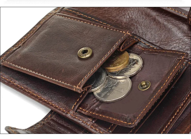 Portefeuille FoxDrop™ pour homme, nouveau, en cuir de vache véritable, porte-monnaie, pochette, moraillon, ouvert, qualité supérieure, style rétro, court