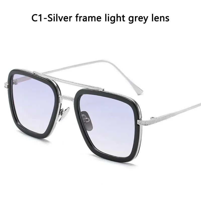 FoxDrop™ Steam Punk Tony Stark Sunglasses Men Women Fashion Square Driving Glasses Unisex Metal Frame Trendy Shades Oculos De Sol