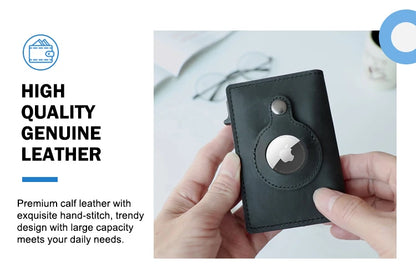 Portefeuille intelligent Airtag en cuir de vache FoxDrop™ CASEKEY pour homme, RFID Crazy Horse, fermeture magnétique en cuir de qualité supérieure, porte-cartes de crédit Airtag Pop-Up