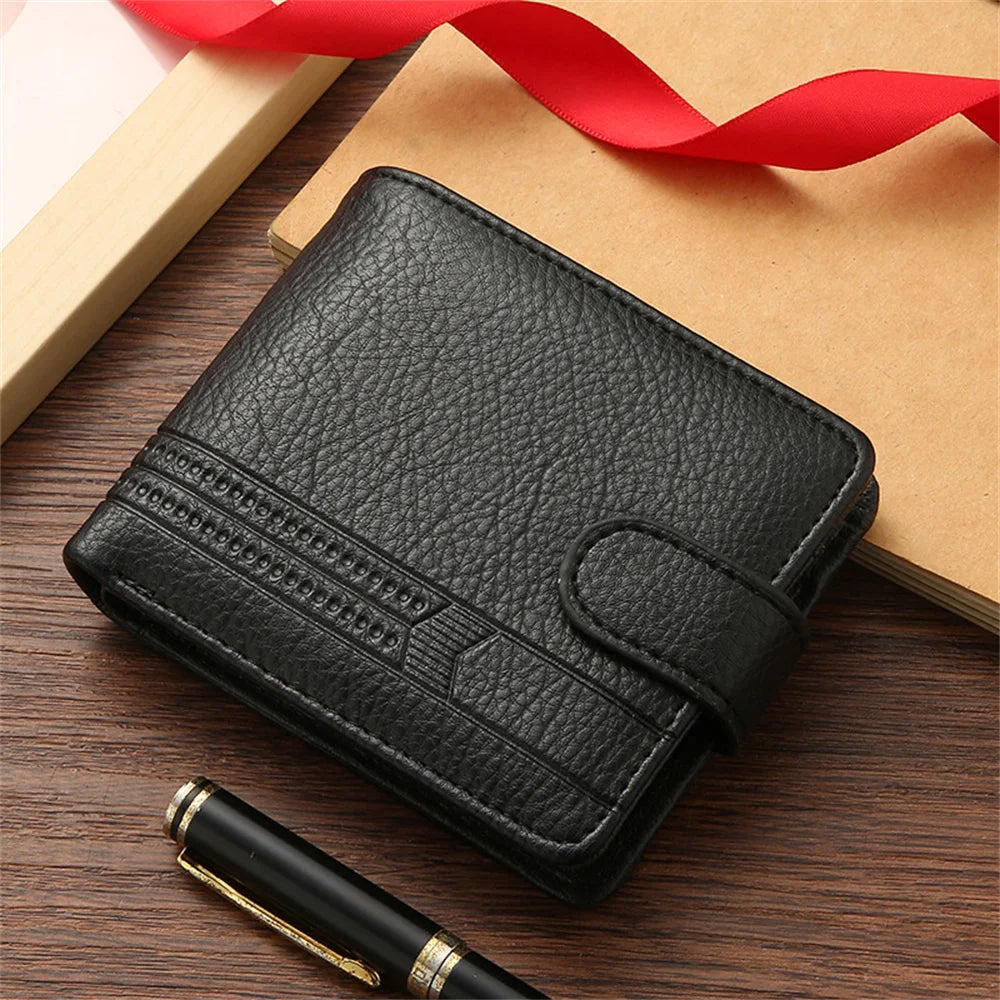 FoxDrop™ - Cartera corta plegable de piel sintética para hombre, con cierre, tarjetero, billetera, bolso de mano, monedero