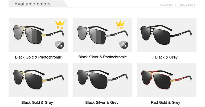 FoxDrop™ CLLOIO Nouvelles lunettes de soleil polarisées photochromiques carrées pour hommes, changement de couleur, lunettes de soleil caméléon antireflet pour la conduite Oculos de sol