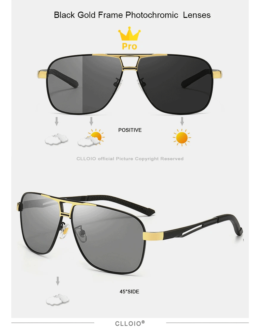 FoxDrop™ CLLOIO Nouvelles lunettes de soleil polarisées photochromiques carrées pour hommes, changement de couleur, lunettes de soleil caméléon antireflet pour la conduite Oculos de sol