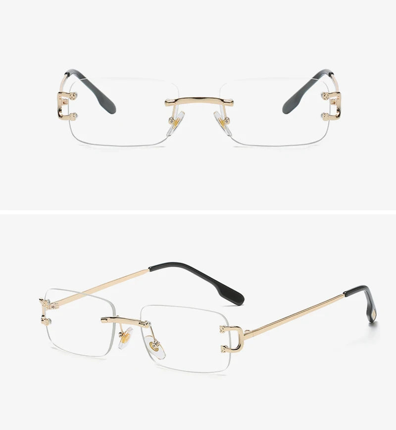 FoxDrop™ Kachawoo lunettes de soleil rectangulaires rétro sans monture homme femme uv400 petites lunettes de soleil mode bleu rose or métal cadeaux d'anniversaire