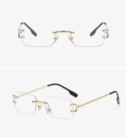 FoxDrop™ Kachawoo lunettes de soleil rectangulaires rétro sans monture homme femme uv400 petites lunettes de soleil mode bleu rose or métal cadeaux d'anniversaire