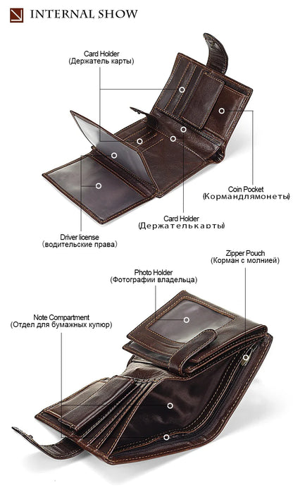 Portefeuille FoxDrop™ pour homme, nouveau, en cuir de vache véritable, porte-monnaie, pochette, moraillon, ouvert, qualité supérieure, style rétro, court