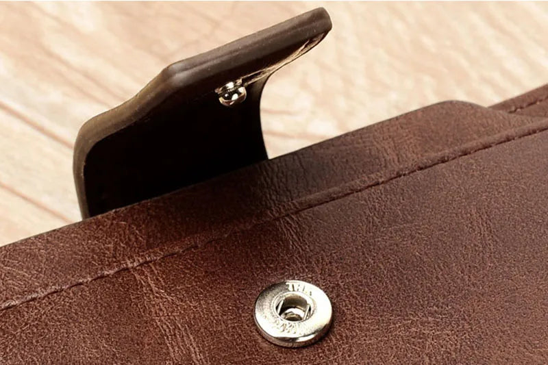 Portefeuille en cuir FoxDrop™ pour homme, porte-cartes RFID court de luxe pour homme, porte-monnaie à fermeture éclair, portefeuille portable pour homme