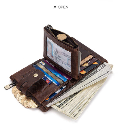 Monedero FoxDrop™ 100% de piel auténtica para hombre, tarjetero pequeño, cartera con cadena, cartera de bolsillo para hombre, calidad