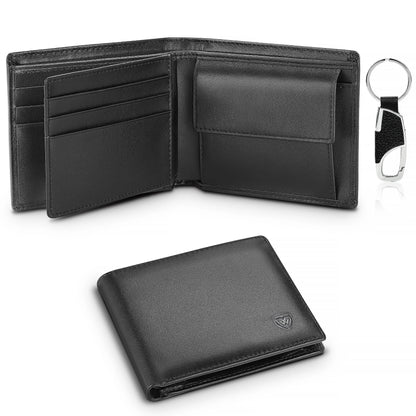 Portefeuille FoxDrop™ en cuir véritable pour homme, classique, noir, souple, avec poche pour pièces et porte-cartes de crédit