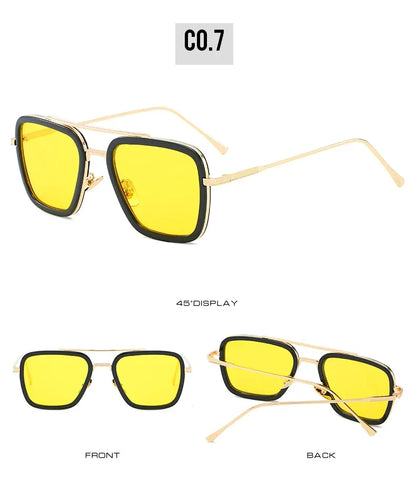 FoxDrop™ Steam Punk Tony Stark Sunglasses Men Women Fashion Square Driving Glasses Unisex Metal Frame Trendy Shades Oculos De Sol