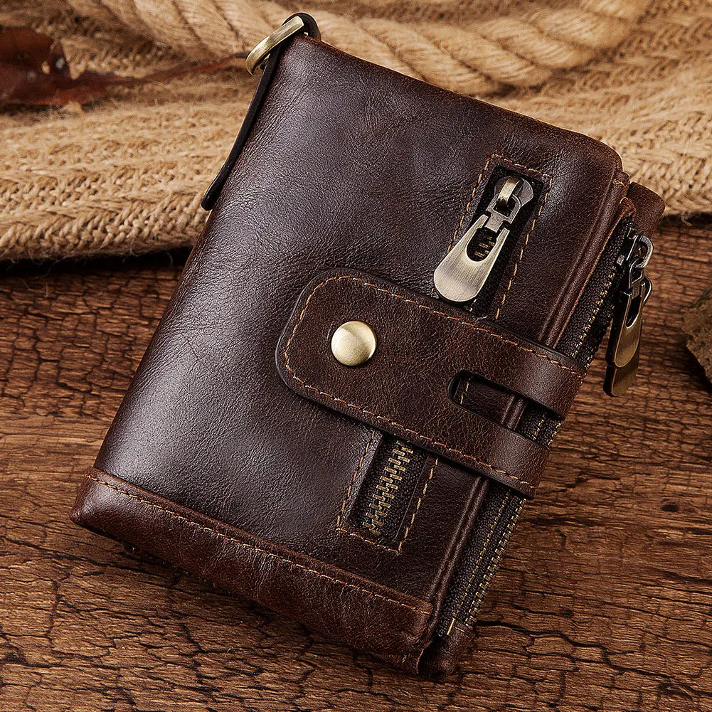 Monedero FoxDrop™ 100% de piel auténtica para hombre, tarjetero pequeño, cartera con cadena, cartera de bolsillo para hombre, calidad