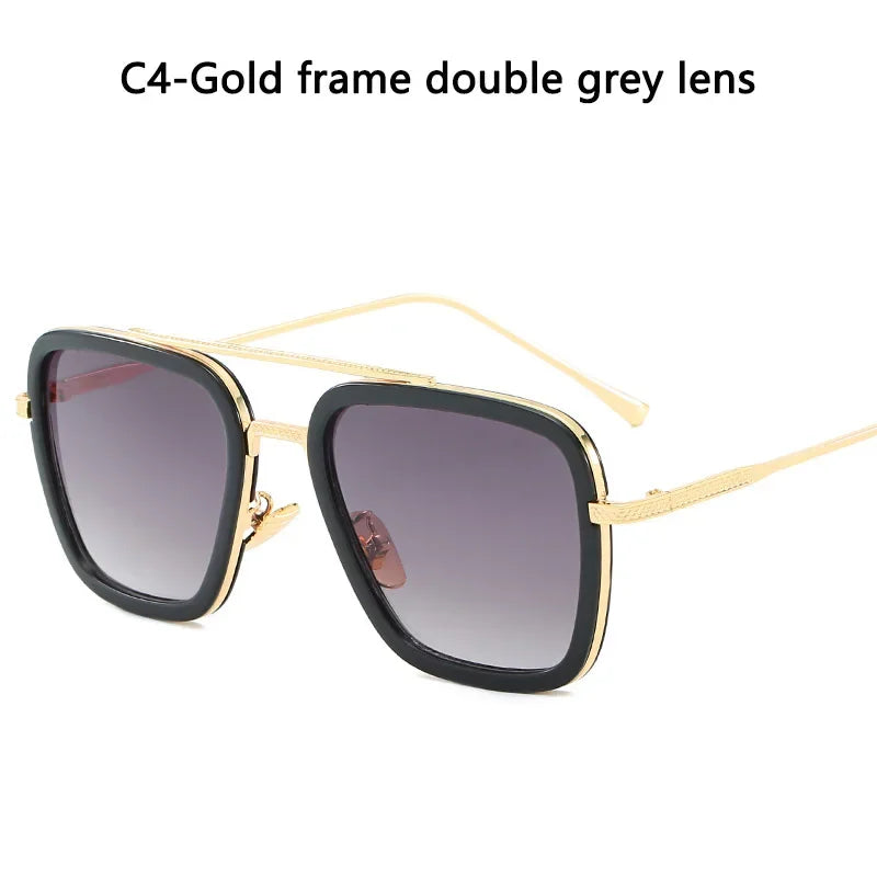 FoxDrop™ Steam Punk Tony Stark Sunglasses Men Women Fashion Square Driving Glasses Unisex Metal Frame Trendy Shades Oculos De Sol