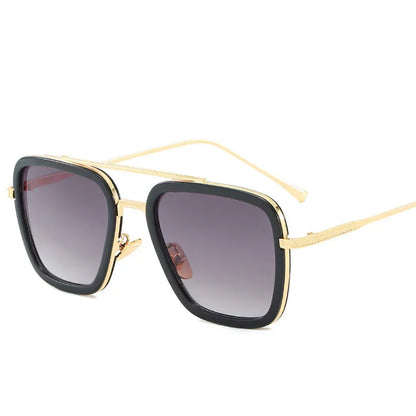 FoxDrop™ Steam Punk Tony Stark Sunglasses Men Women Fashion Square Driving Glasses Unisex Metal Frame Trendy Shades Oculos De Sol