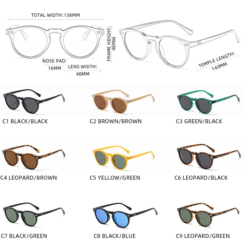 FoxDrop™ Retro Round Sunglasses Men Women Fashion Small Polarized Sun Glasses For Male Female Literary Vintage Shades Driving Eyeglasses