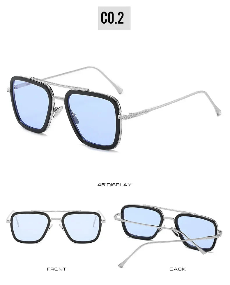 FoxDrop™ Steam Punk Tony Stark Sunglasses Men Women Fashion Square Driving Glasses Unisex Metal Frame Trendy Shades Oculos De Sol