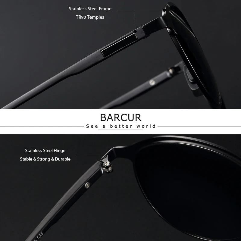 FoxDrop™ BARCUR Temples Sunglasses Women Polarized Fashion Sun Glasses Driving Round Ladies Sunglass