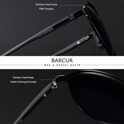 FoxDrop™ BARCUR Temples Sunglasses Women Polarized Fashion Sun Glasses Driving Round Ladies Sunglass