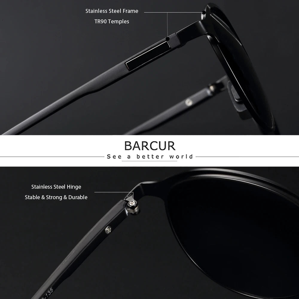 FoxDrop™ BARCUR Temples Sunglasses Women Polarized Fashion Sun Glasses Driving Round Ladies Sunglass