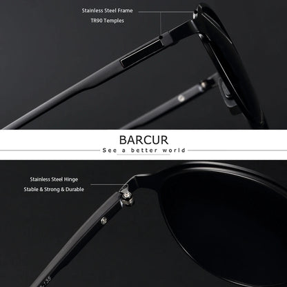 FoxDrop™ BARCUR Temples Sunglasses Women Polarized Fashion Sun Glasses Driving Round Ladies Sunglass